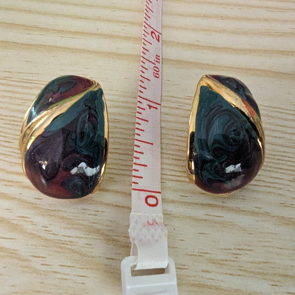 Gold and Multicolor Enamel Earrings